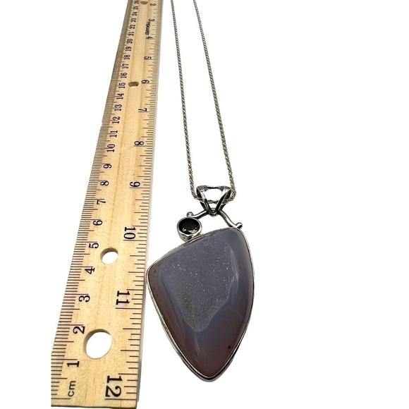 Italian 925 Sterling Silver Necklace With Faceted Garnet & Agate Pendant.  B11 - Picture 8 of 14